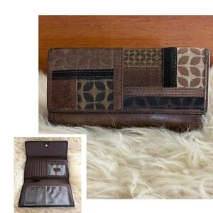 Fossil Brown Leather Patchwork Trifold Wallet